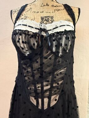 Lacemade Sheer Polka Dot Lace Corset Dreas - Black Medium